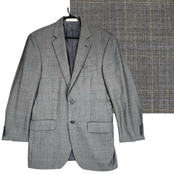 John Nordstrom Sport Coat 38R Men Angelico Super 140s Plaid Gray Silk Wool Italy - Picture 1 of 13